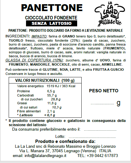 Panettone al Cioccolato Fondente - Senza Lattosio