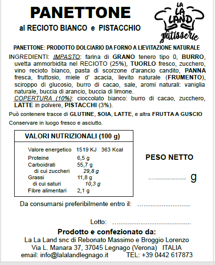 Panettone al Recioto Bianco e Pistacchio